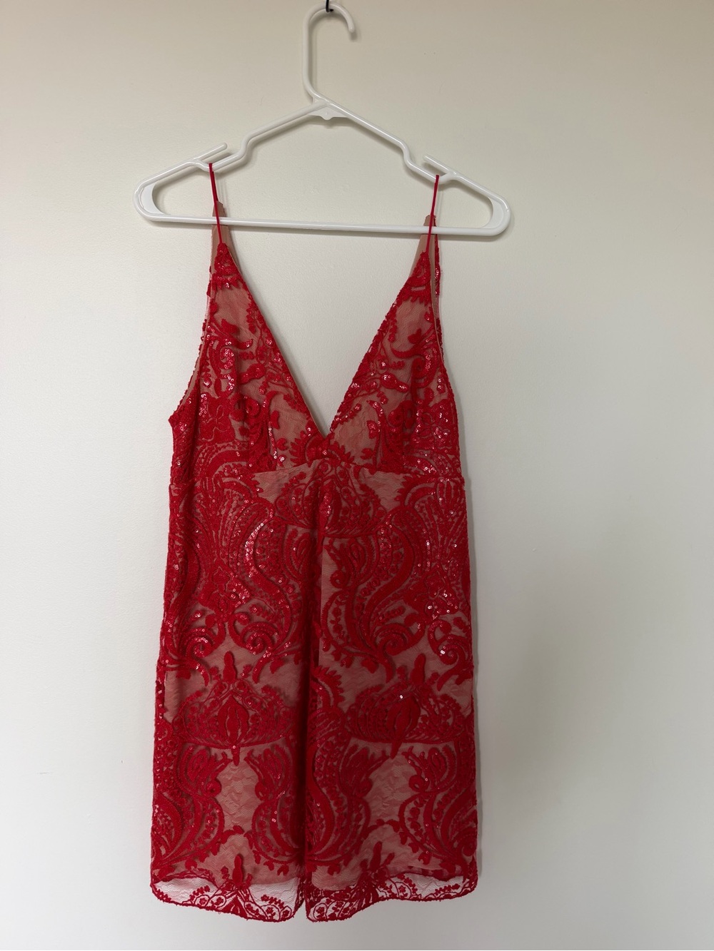 Free People Red Sequin Lace Mini Slip Dress